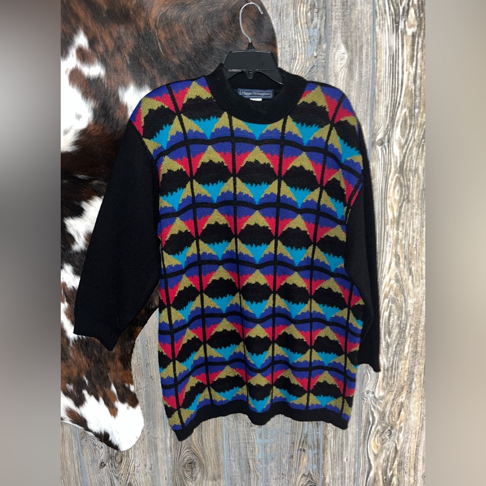 Vintage Maggie McNaughton size 2X colorful 3/4 sleeve abstract sweater